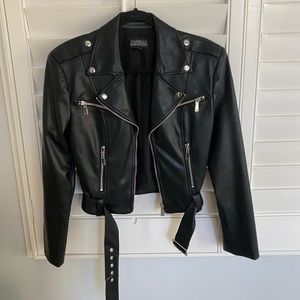 WeWoreWhat Danielle Bernstein Faux Leather Motorcycle Jacket, Black / Small.